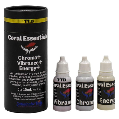 Coral Essentials Triple Pack Chroma+ Energy+ Vibrance+ (3x15ml Bottles) Black Lable